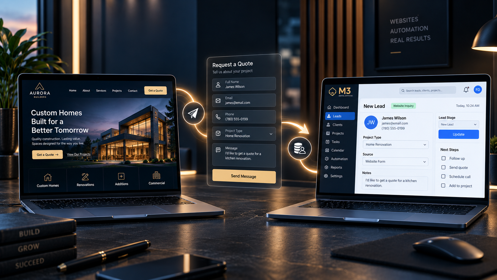 Concept showing a website inquiry arriving in a CRM